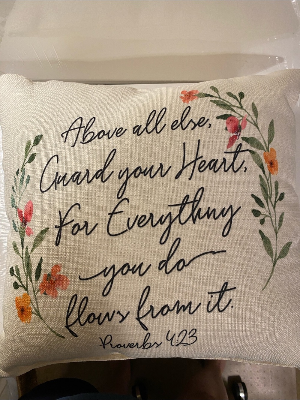 Scripted Scripture Decorative Throw Pillow - Floral Wreath